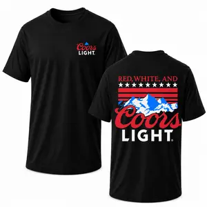 🍺🇺🇸 Coors Light Red White & Coors Light Patriotic Beer T-Shirt Front & Back Graphic Tee Vintage American Flag Mountain Design Summer Casual Unisex Shirt Oversized Streetwear Outfit Festival BBQ Party Gift for Beer Lovers Patriotic Americana Apparel