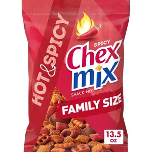 Chex Mix Hot and Spicy Savory Snack Mix, Family Size, Crunchy Snack Blend, Pretzels, Cereal & Seasoned Pieces, 13.5 oz Snack Bag