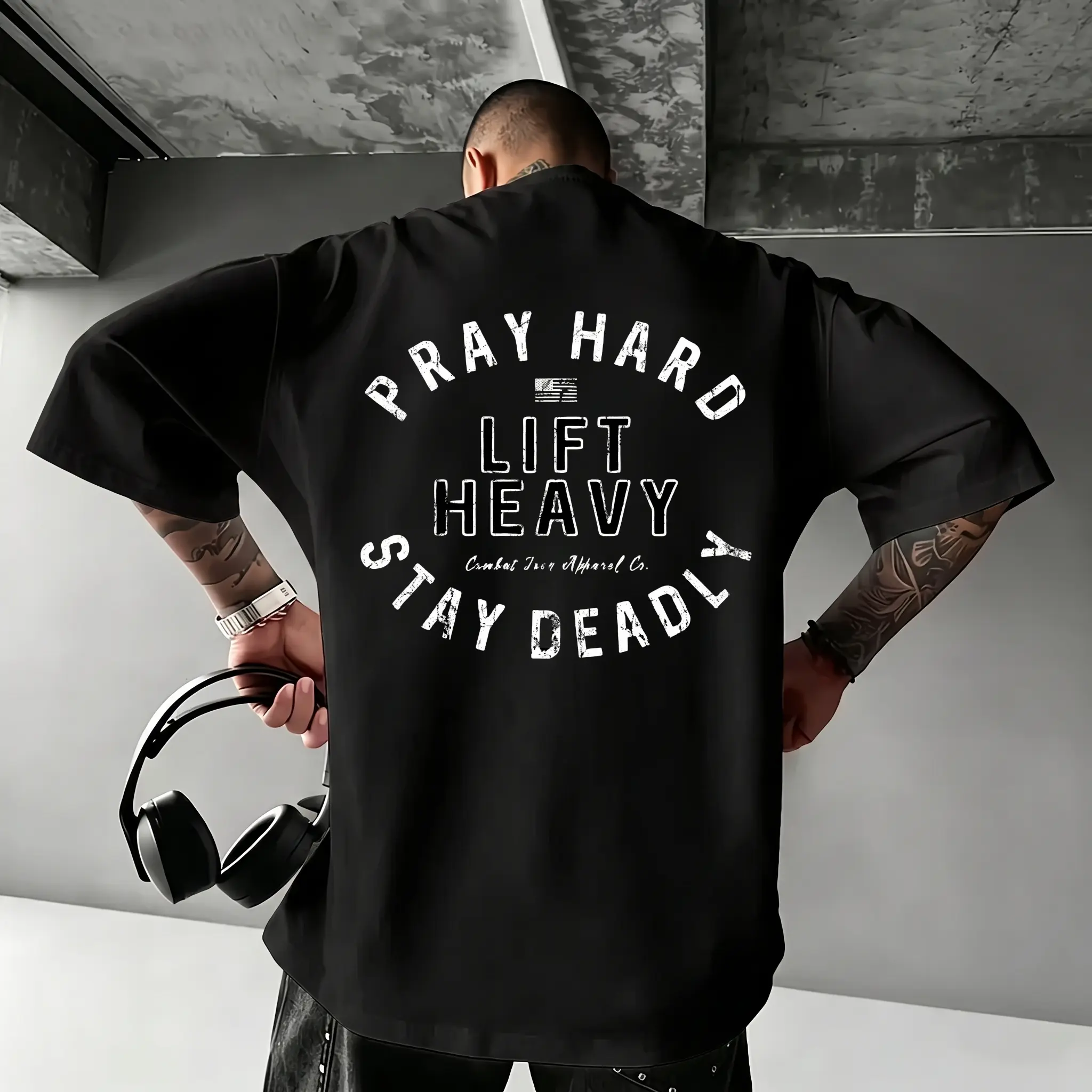 Men's Classic Streetwear Short-Sleeve Fashion Tee - Pray Hard Lift Heavy Stay Deadly, Athletic Fit, Tagless Comfort, Shortsleeve, Round Neck, Menswear, Casual, Tshirt, Cotton, Basic, Men's T Shirts