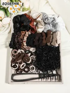 1074pcs hair accessories large full set of black small rubber band curry color sausage ring satin hair ring hair comb Korean ins style stylist essential tools high elasticity and durability not to hurt hair strong non-slip not to cut the head a plate to g