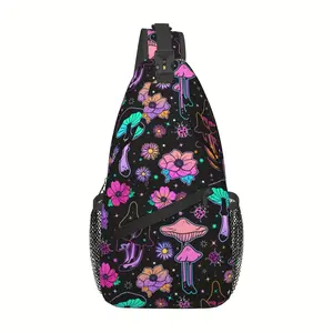 A Vibrant And Stylish Crossbody Chest Bag Featuring a Colorful Mushroom Floral Design, Perfect for Hiking.This Spacious And Durable Shoulder Bag Can Be Folded And Is Ideal for Shopping, Work, Leisure Travel, Beach Outings, Fishing