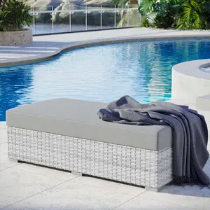 Modway Convene Outdoor Patio Rectangular Ottoman in Light Gray Gray