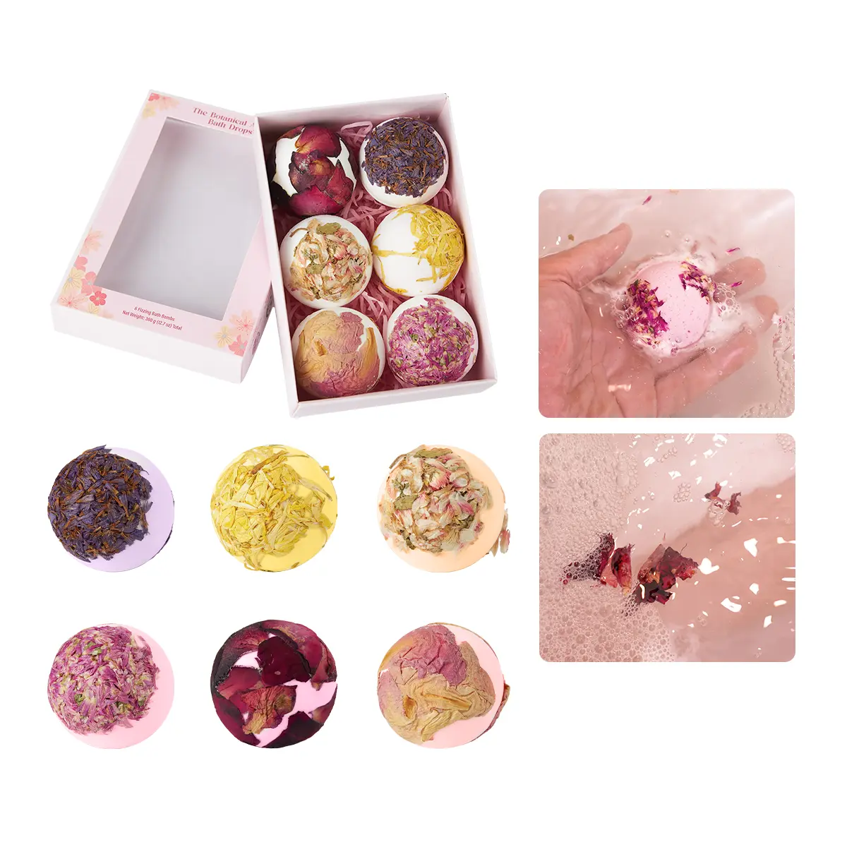 RUBY VIBE CO Bath Bombs for Women, 6 Botanical Bath Bombs with Shea Butter & Cocoa Butter, Spa Stuff for Relaxing Bath, Self Care Gifts for Women, 360 g / 12.7 oz Natural Ingredients