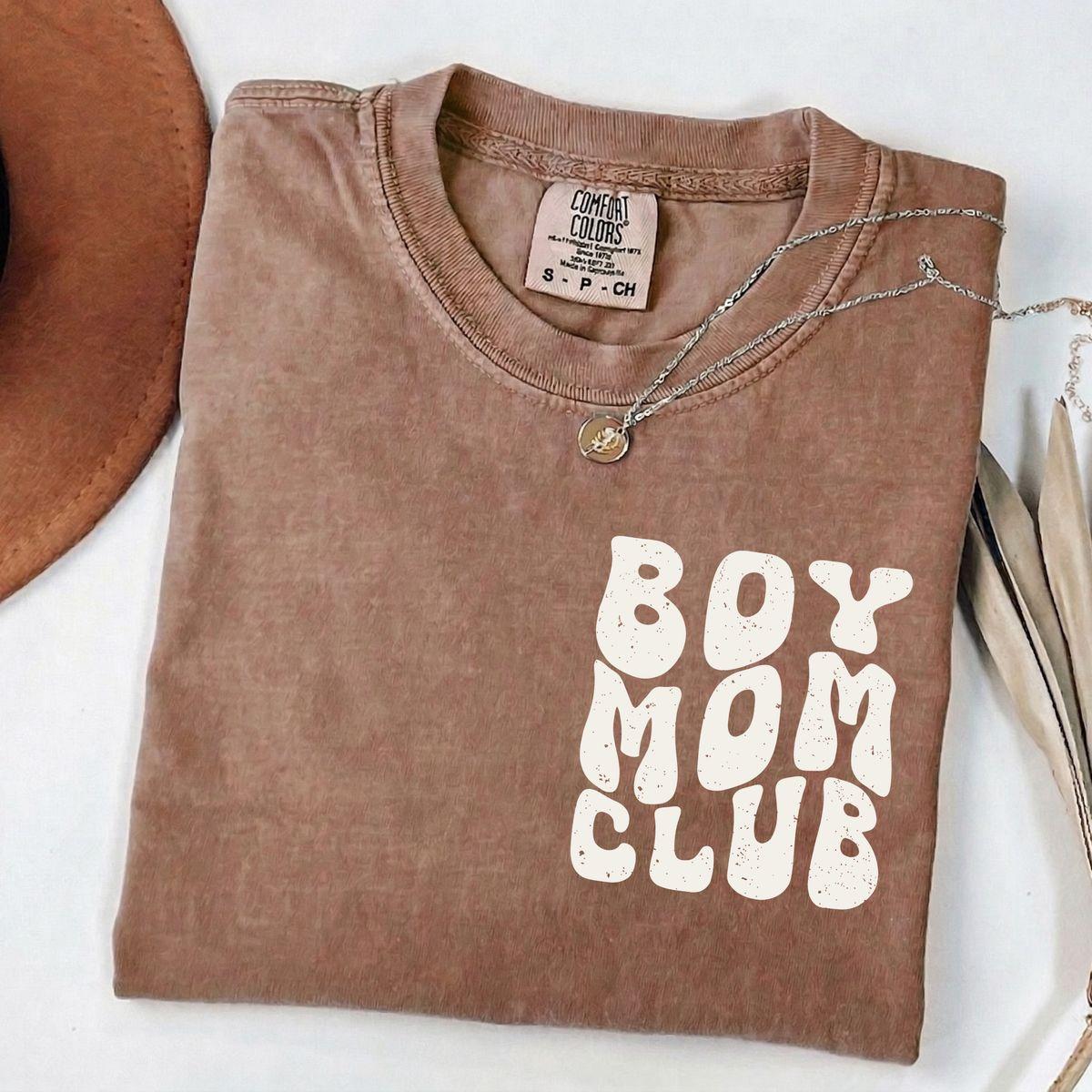 Boy Mom Club T Shirt | Minimalist Lettering With Sweet Mama Theme And Mother Day Inspired Artwork | Trendy Graphic Gift Cotton Soft Emotional And Stylish Mom Vibe | Unisex Casual Graphic T Shirt