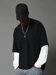 Men’s Fake Two-Piece Layered Tee | Oversized Streetwear Long Sleeve | Casual Everyday Essential