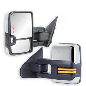 Chrome Power Folding Switchback Tow Mirrors For 2014-2018 Silverado Sierra 1500 w/ White Running Light (Set of 2)