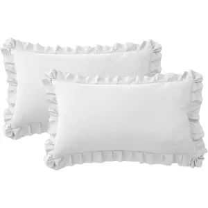 Ruffle Pillow Cases King Size Set of 2 Soft Wrinkle Resistant Brushed Microfiber Ruffled Envelope Pillow Shams Cover Festive Gift for Hotels Guest Rooms 20x36 Inch White