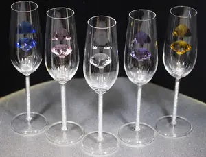 The Diamond Champagne Flute™ Embellished with crystals in the Stem in 5 Different Colors