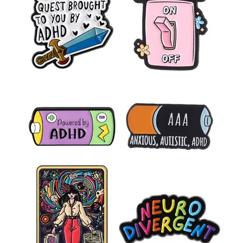 6 Piece Adhd Theme Quirky Badges Creative Tarot Cards, Humorous Self-Deprecating Text Expressions, Neurodiversity Accessories Gift Set, Personal Expression, Humorous Texts