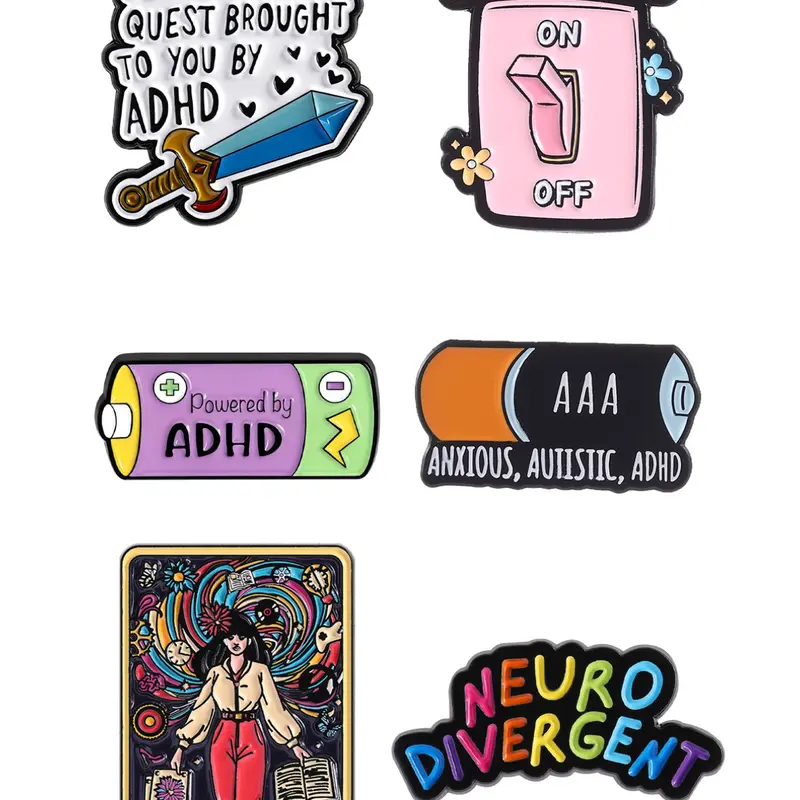6 Piece Adhd Theme Quirky Badges Creative Tarot Cards, Humorous Self-Deprecating Text Expressions, Neurodiversity Accessories Gift Set, Personal Expression, Humorous Texts
