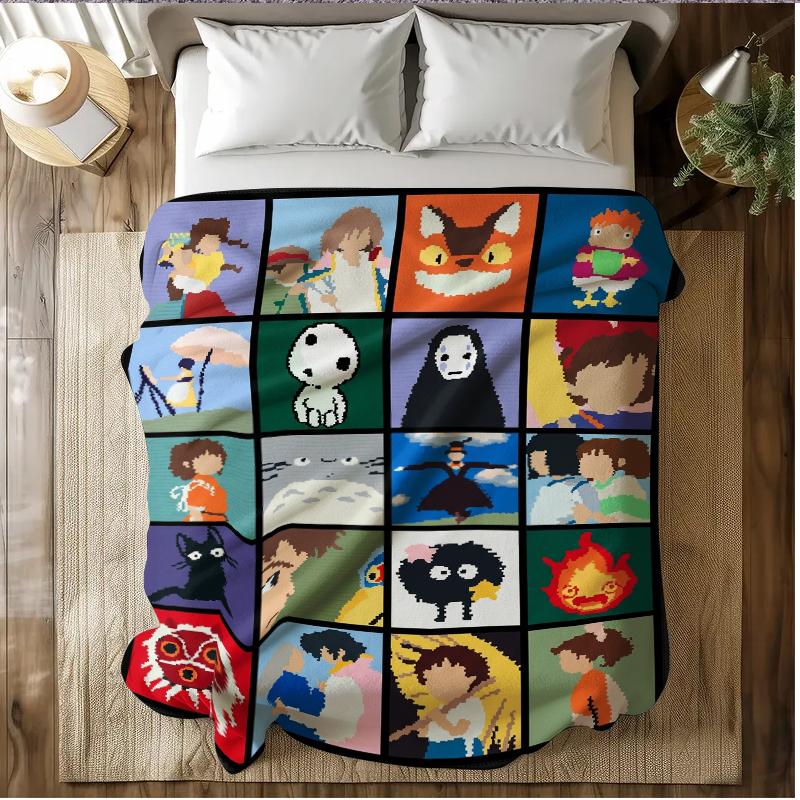 Studio Ghibli Anime Blanket Soft Funny Throw Blanket Cozy Lightweight Plush Portable Cover Blanket For Sofa,Warm Gift For Birthday,Christmas,Multiple Blanket