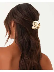 2-piece set of smooth metal ocean shell shaped hair claws for women, golden autumn and winter fashion trend hair accessories, half tied hair at the back of the head, shark clip suitable for going out, parties, festivals, and playing