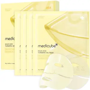 [medicube] Kojic Acid Turmeric Gel Mask (4 sheets) | Color Changing Gold Jelly Mask | Overnight Face Mask for Glass Glow Skin,  Vitamin C