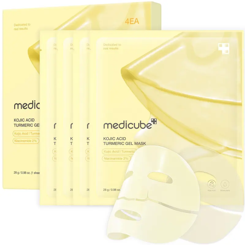 [medicube] Kojic Acid Turmeric Gel Mask (4 sheets) | Color Changing Gold Jelly Mask | Overnight Face Mask for Glass Glow Skin,  Vitamin C