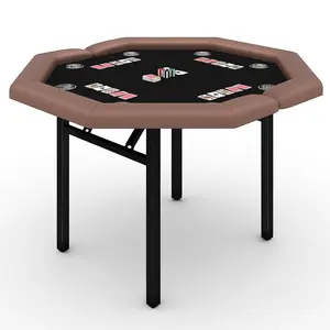Garvee 48" Foldable Poker Table for 8 Players with Padded Rails, Stainless Steel Cup Holders, Folding Metal Legs, and Octagon Card Board Game Design in Black for Family Casino Fun