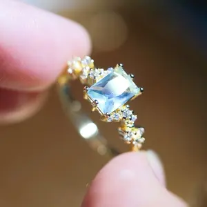 Blue Emerald Cut CZ Star Adjustable Ring
