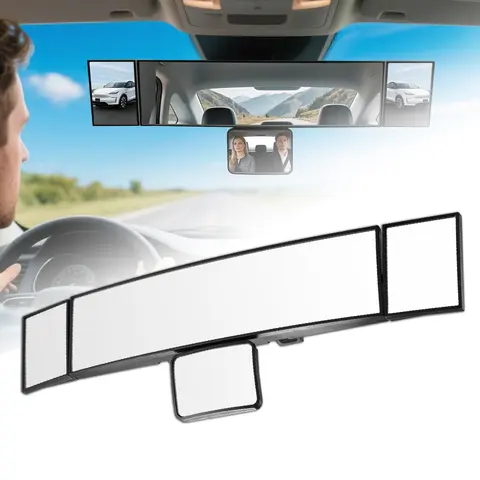 4 in 1 Rear View Mirror with Blind Spot Elimination & Backseat Mirror, 360° Wide Angle Panoramic Rearview Mirrors for Enhanced Driving Safety, Universal Fit for Car/Truck/SUV