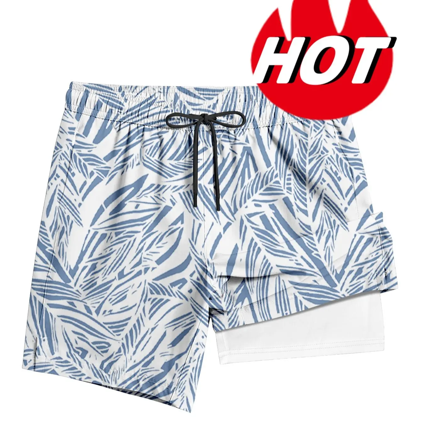 (New-Black) Blue&White Tropical Leaf