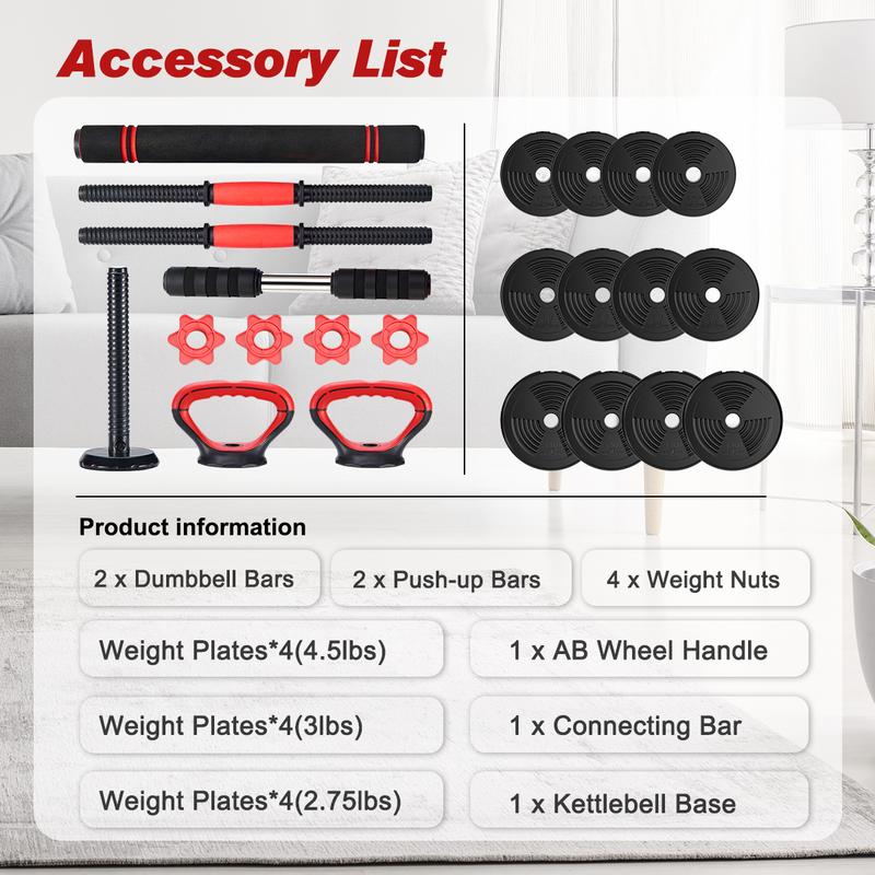 RELIFESPORTS 6-in-1 Adjustable Dumbbell Set | Squat Bar & Tire Flipper Included | Free Weights for Men & Women | Space-Saving Multifunctional Home Gym Equipment