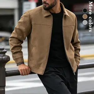 Men's Suede-Like Casual Jacket with Zipper Closure Lapel Design Retro Menswear Coat Single-Button Cuffs Available in Caramel Black Light Gray for Daily Wear Office Business Formal Occasions Spring Autumn