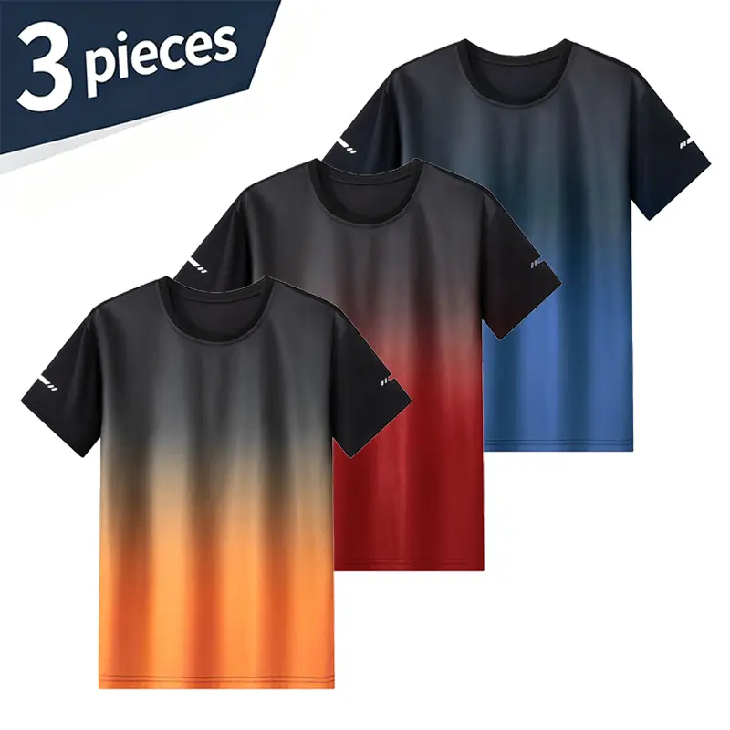 3-Pack Men’s Gradient Dry Short-Sleeve Breathable Fitness T-Shirts