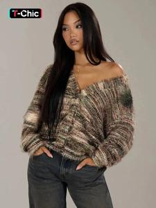 women's colorblock print button front drop shoulder sweater cardigan, casual long sleeve cardigan sweater for fall & winter, fashion ladies' knitwear for daily wear, cardigan for women