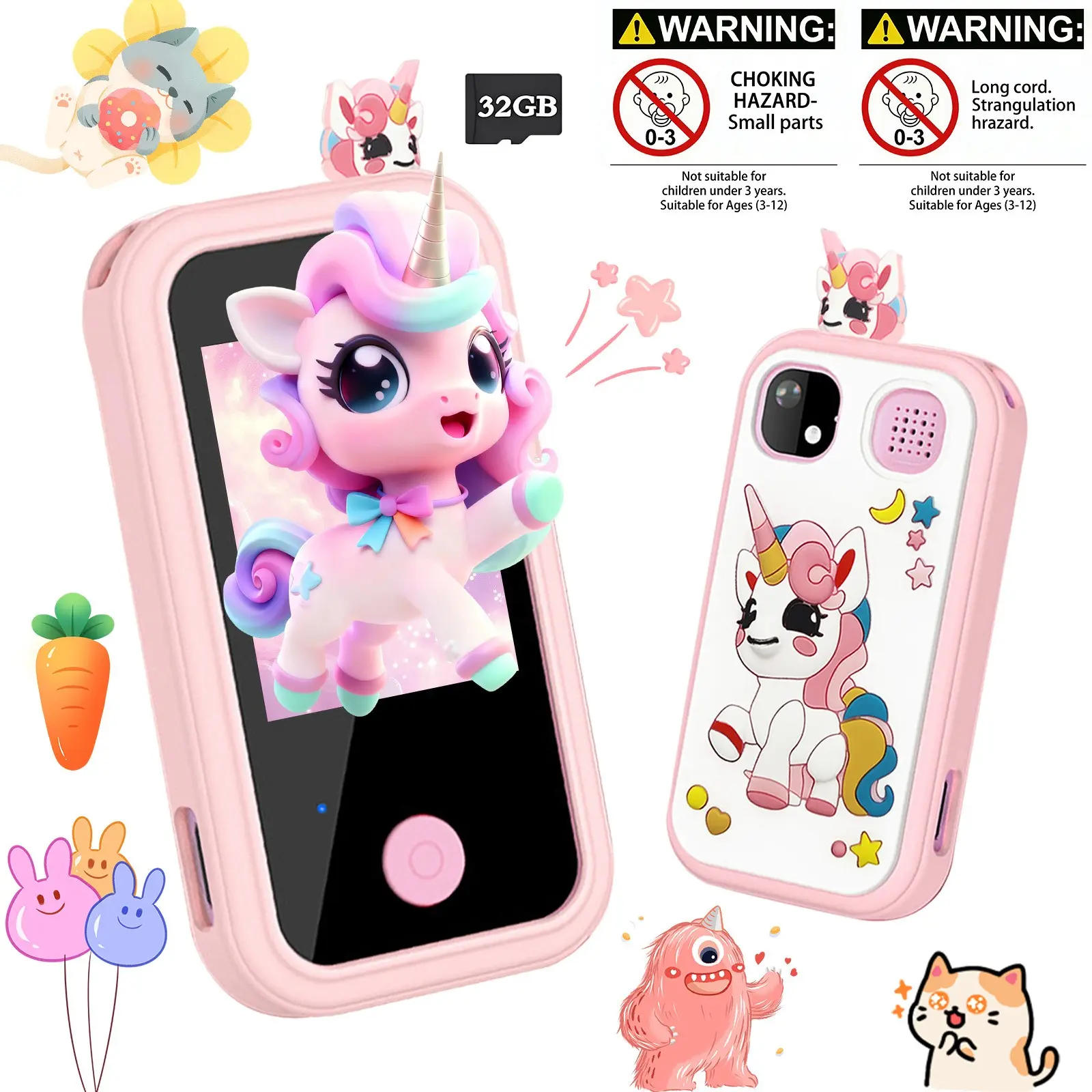 2026 Newest Kids Learning Play Phone, 2.4" HD Touchscreen Toddler Educational Multifunction Toy Phone with Dual Camera, Selfie Video Recorder, Flashlight, 32GB SD Card, Shockproof Case, Birthday Christmas Gift for Boys Girls