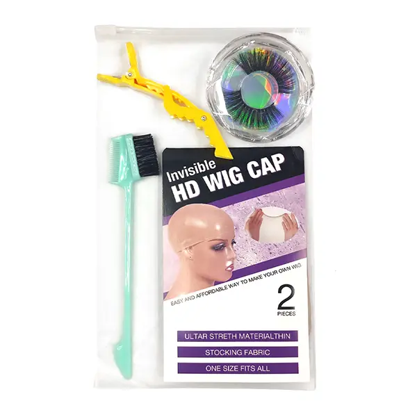 Lace Wig Install Gift Package: Adjustable HD Wig Cap, 3D Eyelashes, Babyhair Brush, Hair Clips for Fashion Hair Extension Applications, Adjustable Wig Cap