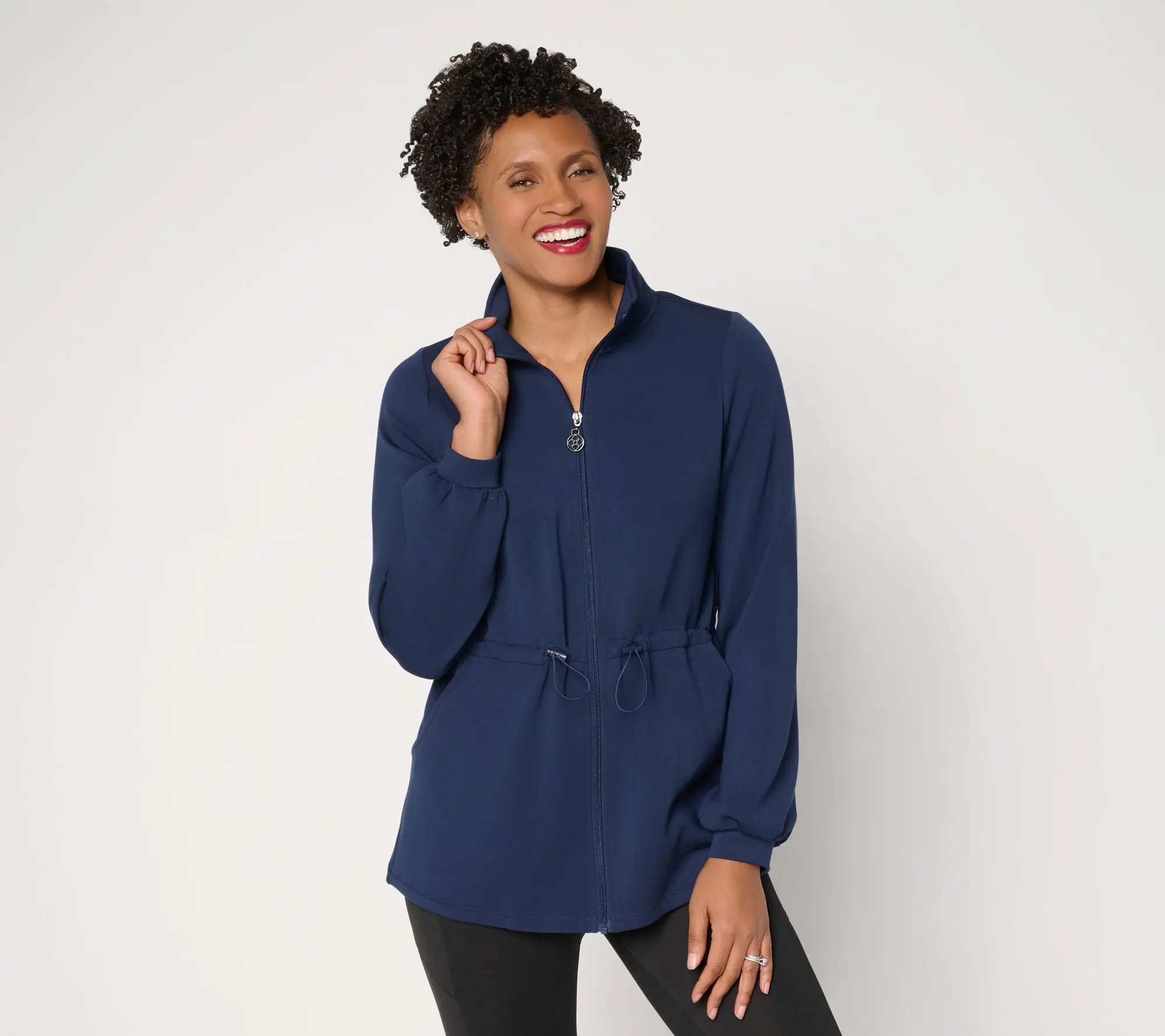 Belle by Kim Gravel ScubaLuxe Cinch Waist Zip Front Jacket Belle by Kim Gravel ScubaLuxe Cinch Waist Zip Front Jacket