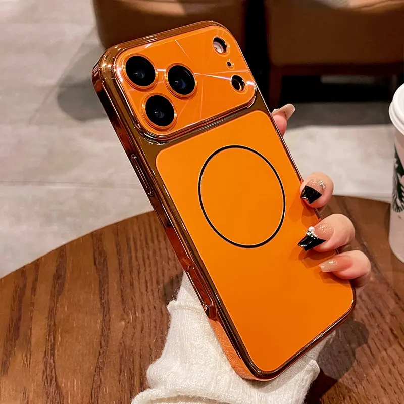 Quick Change 17 Series Original Pattern Magnetic Plating Laser Large Window Lens Protection TPU Shockproof Phone Case Suitable for iPhone 17/16/15/14/13 Pro Max Plus Air CD Pattern Compatible MagSafe Wireless Charging with Ai Key Phone Accessory, Casing