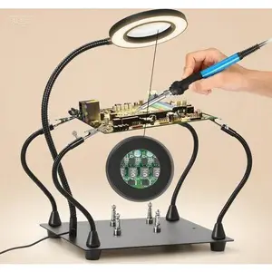 3X LED Magnifying Lamp for Soldering, Heavy Duty Metal Circuit Board Holder with 4 Flexible Arms, Upgrade Electronic Repair Tool, Non-Slip Base, Adjustable Magnifier for Precision Work magnetic welding holder spring  promo