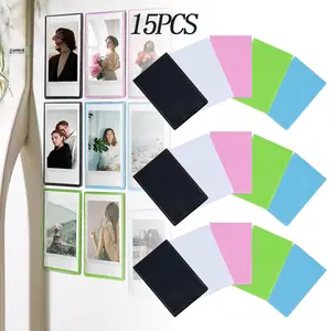 A Set of 15 Colorful Set Magnetic Photo Frame Cute Mini Table Photo Frame Stand Refrigerator Magnet Photo Frame Refrigerator Magnetic Photo Frame Plastic Colorful Photo Display Compatible with Polaroid Fujifilm Film (3.4x2.1Inch)- Home Improvement.