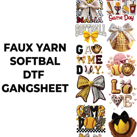 FAUX YARN SOTFBALL DTF GANGSHEET FOR SHIRT MAKING
