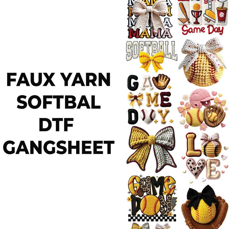 FAUX YARN SOTFBALL DTF GANGSHEET FOR SHIRT MAKING