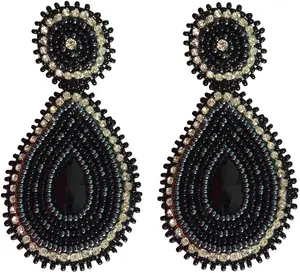 Glass Seed Beaded Teardrop Earrings