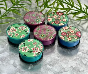 PAIR of Unique Flower Print Single Flare Acrylic Plugs with O-Rings - Green, Blue or Purple - Gauges 1/2" (12mm) thru 1" (26mm)