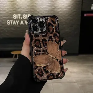 Brown butterfly Pattern Four-corner drop-proof TPU phone case for iPhone17 16 15 14 Pro Max 13 12 11 X XS Plus shockproof full camera protection durable slim silicone case mobile phone case