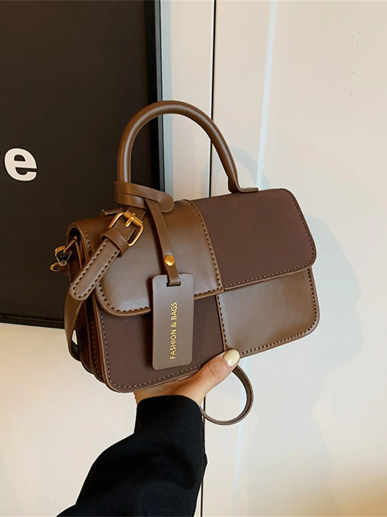 Women's Patchwork Design Handbag, Girlfriend Gifts, Fashionable PU Leather Crossbody Bag for Daily Used, Casual Trendy Versatile High-quality Daily Commuting Bag, Crossbody Purse