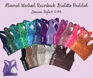 Ribbed Padded Cropped Racerback Mineral Washed Tank Top Brami bralette by Zenana 6144, Comfy Stretchy Womenswear crop top