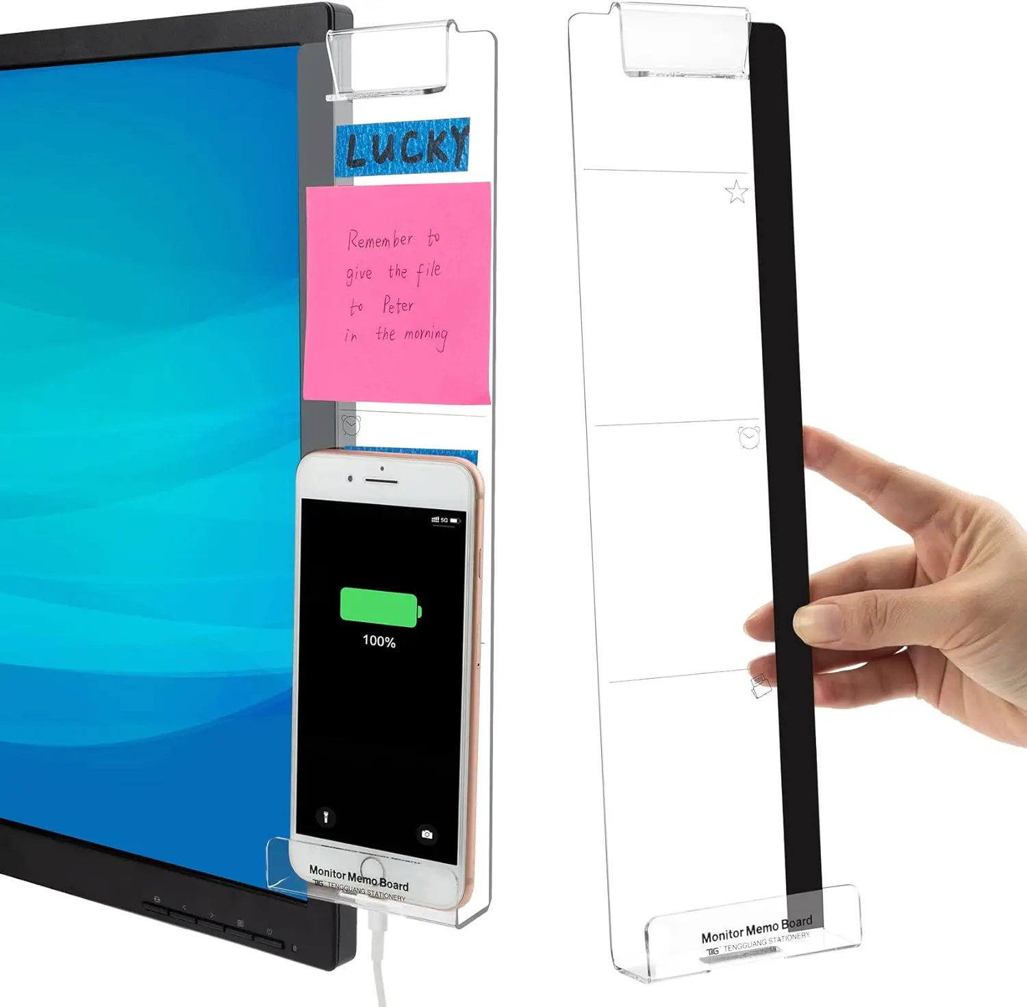 Office Desk Accessories - 2pcs Computer Monitor Memo Board - Multifunction Message Board - Computer Monitor Side Panel- Transparent Creative Monitor