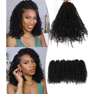 14 Inch 7 Packs Pre Twisted Yanky Twist Crochet Hair with Curls Natural Black Pre Looped Yanky Twist Hair Synthetic Spring Twist Crochet Hair for Women (1B, 14 Inch (Pack of 7))