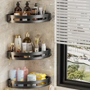 Modern No-Drill Wall-Mounted Shower Room Storage Rack 3-Tier Triangle Shelf for Makeup & Essentials Multifunctional Bathroom Organizer No-Drill Installation - Set