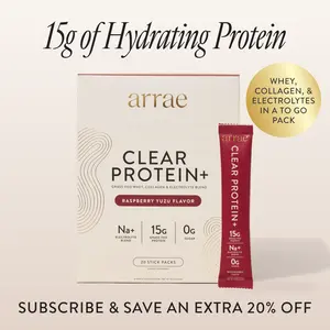 Arrae Clear Protein+ |  15g Grass Fed Whey, Collagen, & Electrolytes Protein | Rasberry Yuzu Flavor| 20 Stick Packs Edible Dietary Supplement Healthcare Fitness Muscle Optimum Fiber
