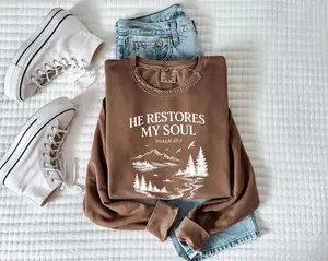 Comfort Color Christian He restores my soul Psalm Midweight Vintage Sweatshirt | Jesus Bible sweatshirt,Faith sweatshirt,Christmas Easter