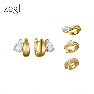 ZEGL clip-on earrings layering stacking set women fashion jewelry 14k gold-plated zircon elegant studs mother's day valentine's christmas gift