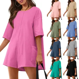PASLTER Rompers for Women 2025 Summer Athletic Oversized Romper Short Sleeve Jumpsuit with Pockets