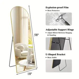 New Arched Floor Mirror Full Length Mirror with Stand Free Standing Full Body Mirror Black Aluminum Frame Dressing Mirror Hanging Leaning Mirror Wall-Mounted for Bedroom Living Room Decor Glass