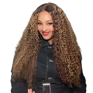 P4/27 Honey Blonde Short Burmese Curly Highlight 5x5 Glueless Wig Preplucked With Natural Look 13A Virgin Human Hair 200% Density, Burmese Curly Wig, Glueless Wigs Human Hair