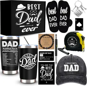 Father's Day Gift 11 Pcs Best Dad Ever Gift, Father's Day Gifts, Dad Gifts for Men with 20 Oz Socks Baseball Cap Tape Measure Bracelet Wallet Card Keychain, Fathers Day Birthday Christmas Gift for Dad Husband
