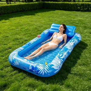 Boho Tropical Inflatable Pool Bed with Adjustable Spray | Large Size, Removable Headrest & Cup Holder | Durable Summer Float for Adults
